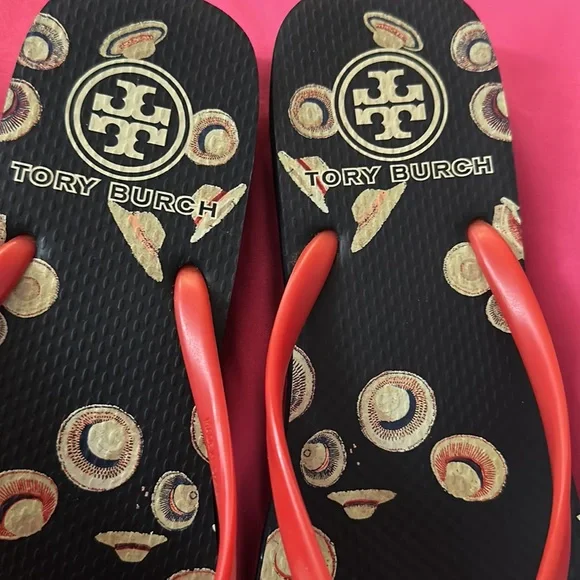 Tory Burch Rouge Hats Thin Rubber Flip Flop Slippers - Picture 3 of 6